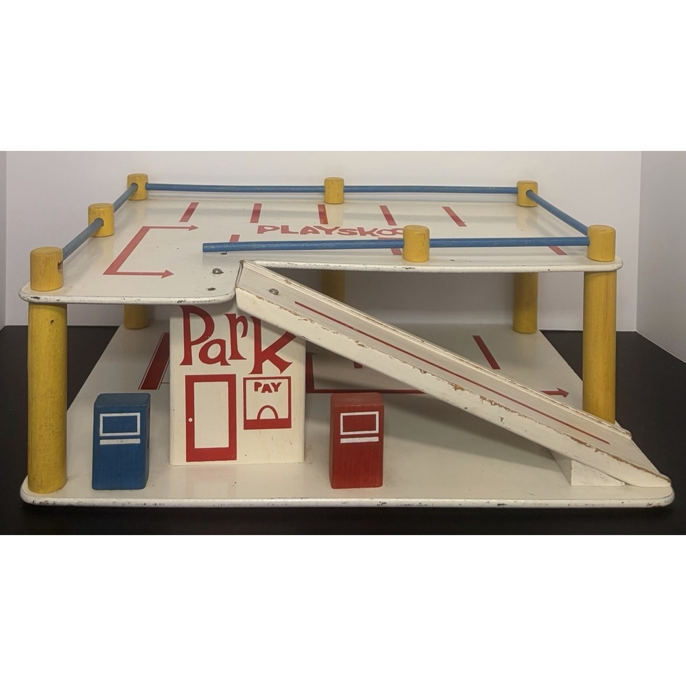 VTG Playskool No. 160 Wooden Parking Garage Gas Station Ramp Playset No Cars 60s
